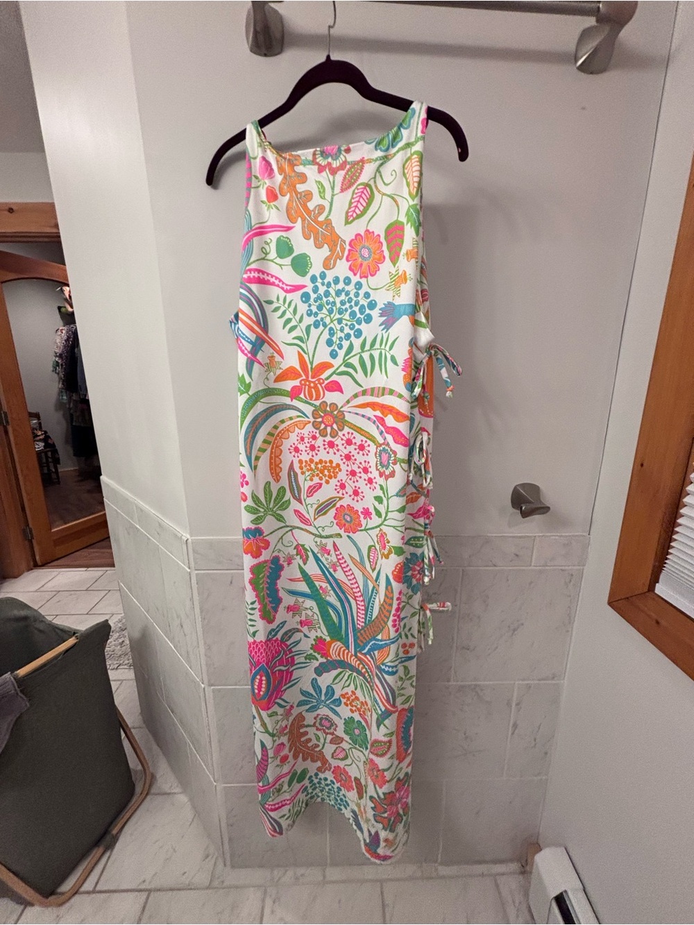 Gretchen Scott Designs Floral Tie-Side Maxi Dress in White, Pink, Green - Picture 3 of 7